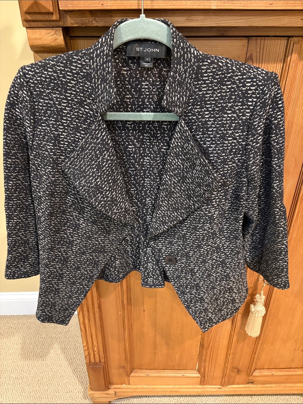 St. John Black & Silver Knit Cropped Jacket Size 4